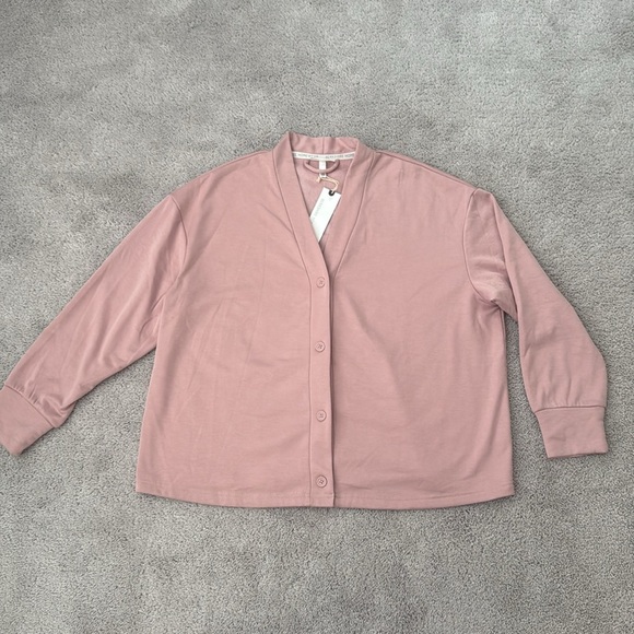 Berkshire Homewear French Terry Cardigan & Flare Pant Set | Size 1X | Pink - Picture 2 of 11